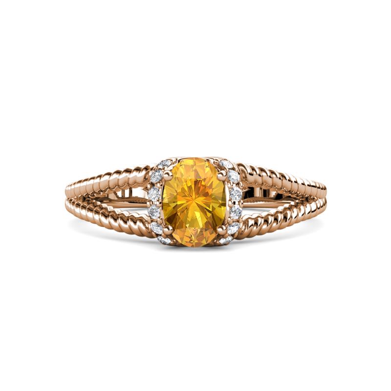 Ana Desire Oval Cut Citrine and Round Lab Grown Diamond Twist Rope Split Shank Engagement Ring 