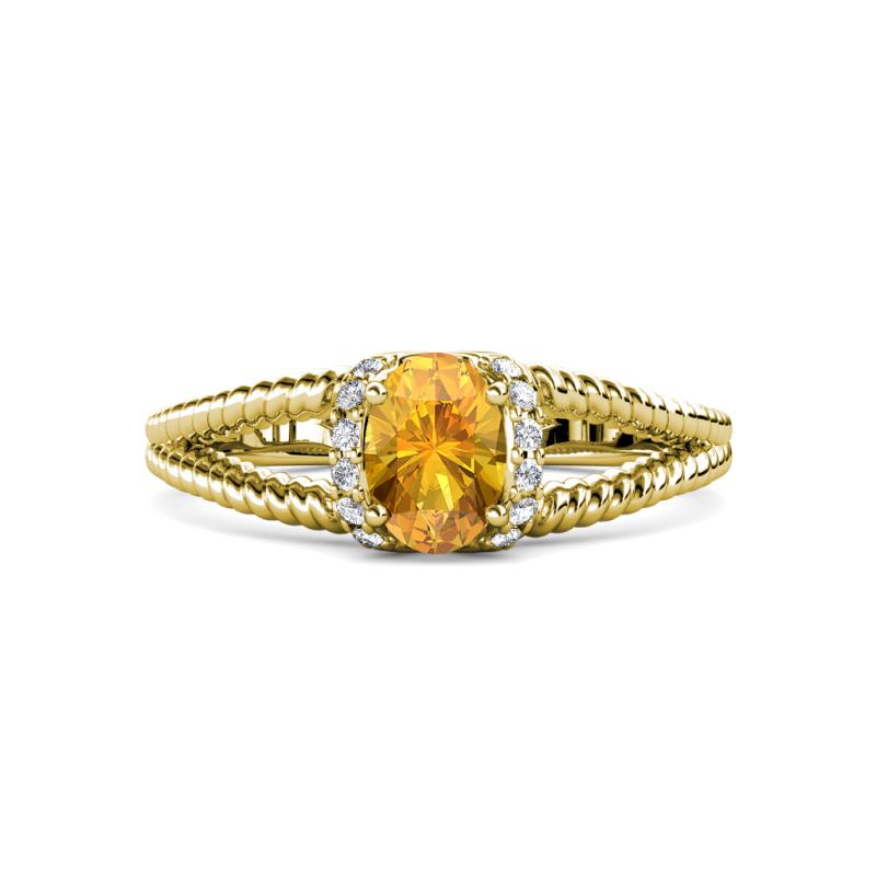 Ana Desire Oval Cut Citrine and Round Lab Grown Diamond Twist Rope Split Shank Engagement Ring 
