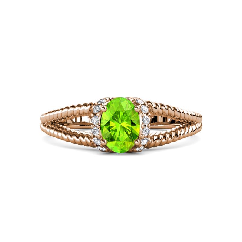 Ana Desire Oval Cut Peridot and Round Lab Grown Diamond Twist Rope Split Shank Engagement Ring 