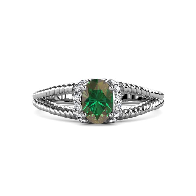 Ana Desire Oval Cut Lab Created Alexandrite and Round Lab Grown Diamond Twist Rope Split Shank Engagement Ring 