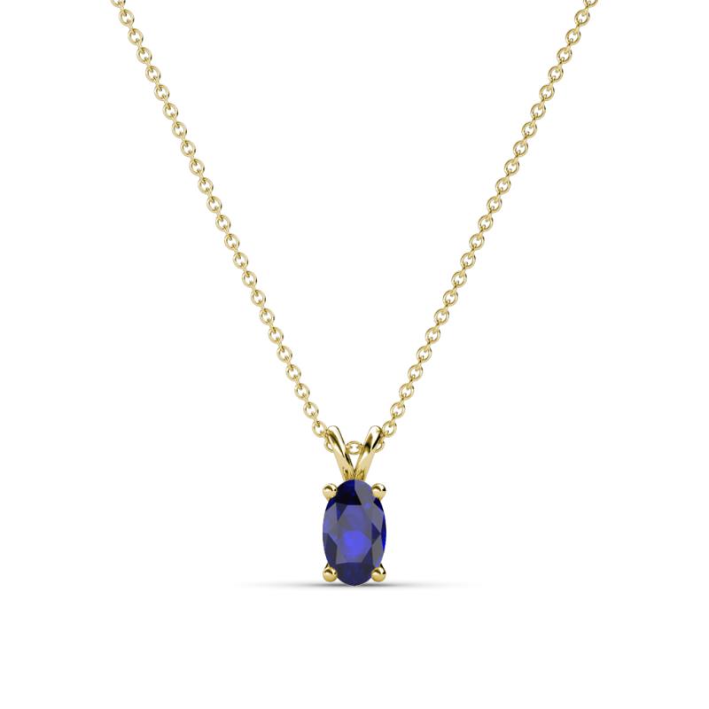 Jassiel 5x3 mm Oval Cut Blue Sapphire Double Bail Solitaire Pendant Necklace 