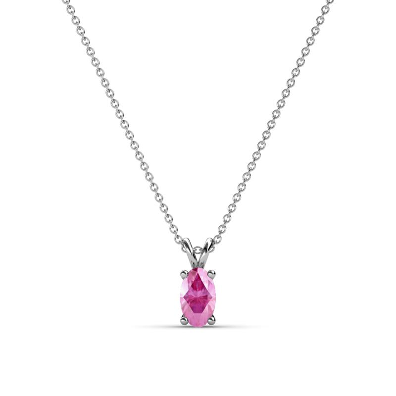 Jassiel 5x3 mm Oval Cut Pink Sapphire Double Bail Solitaire Pendant Necklace 