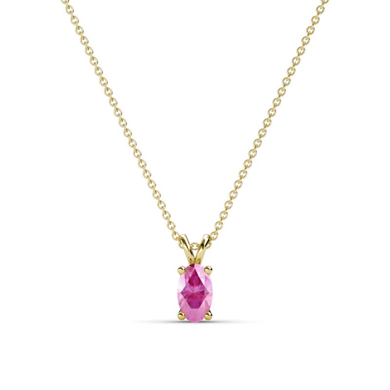 Jassiel 5x3 mm Oval Cut Pink Sapphire Double Bail Solitaire Pendant Necklace 