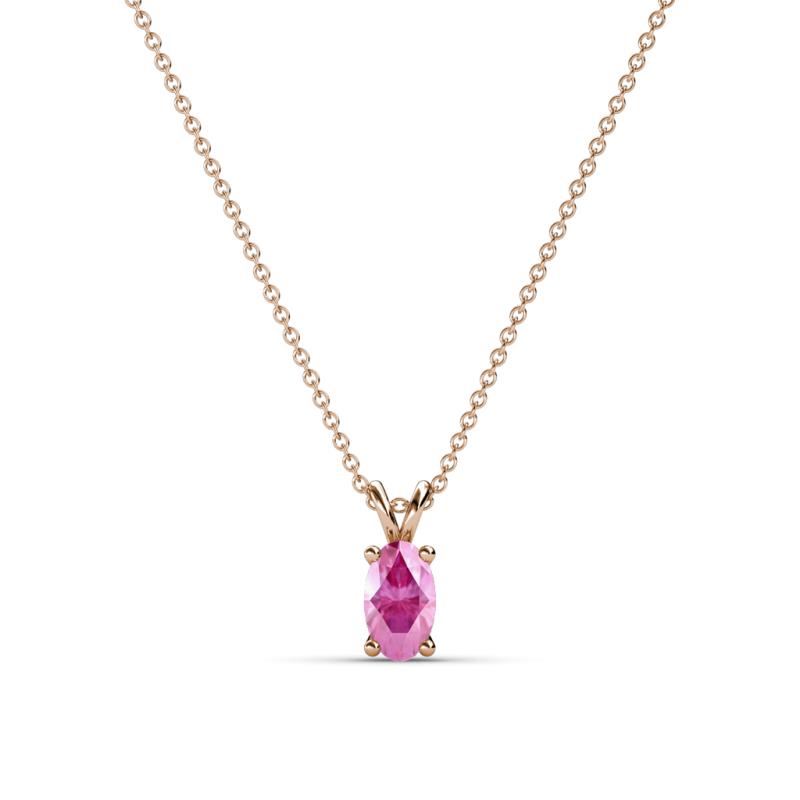 Jassiel 5x3 mm Oval Cut Pink Sapphire Double Bail Solitaire Pendant Necklace 