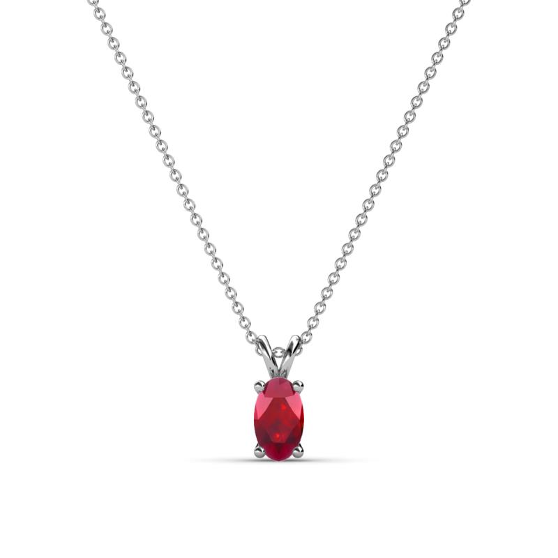 Jassiel 5x3 mm Oval Cut Ruby Double Bail Solitaire Pendant Necklace 