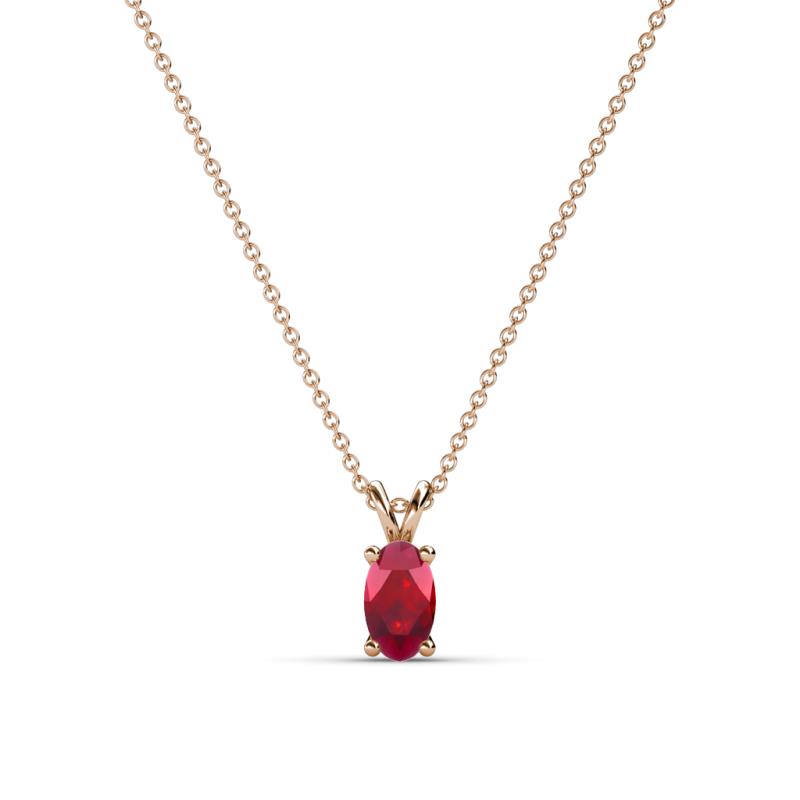 Jassiel 5x3 mm Oval Cut Ruby Double Bail Solitaire Pendant Necklace 