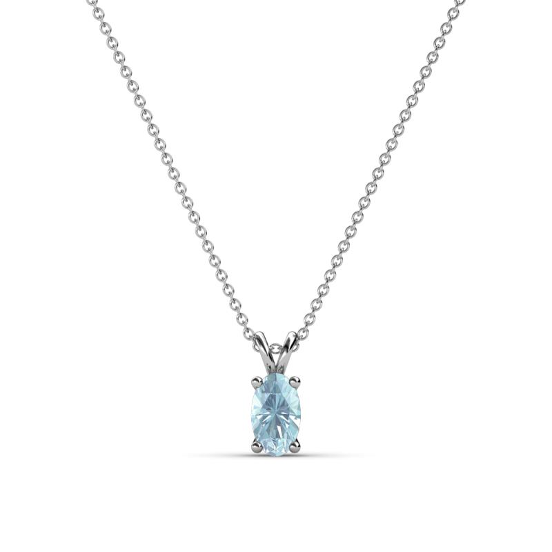Jassiel 5x3 mm Oval Cut Aquamarine Double Bail Solitaire Pendant Necklace 