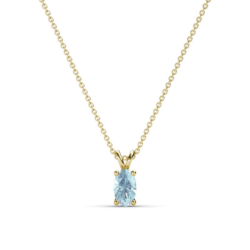 Jassiel 5x3 mm Oval Cut Aquamarine Double Bail Solitaire Pendant Necklace 