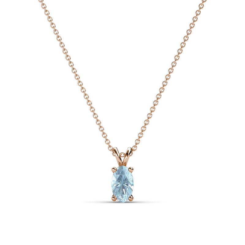 Jassiel 5x3 mm Oval Cut Aquamarine Double Bail Solitaire Pendant Necklace 
