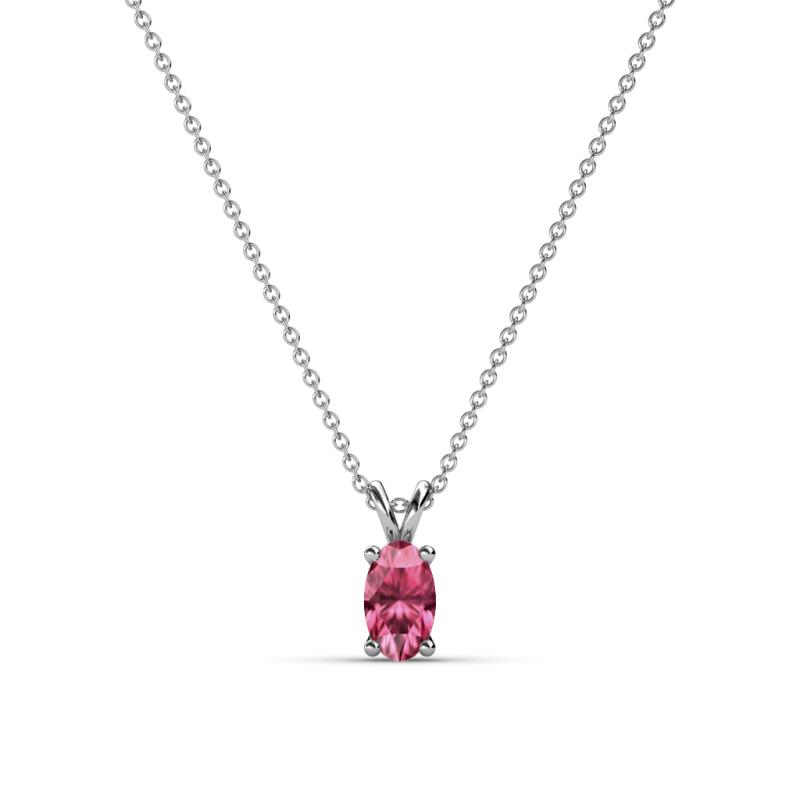 Jassiel 5x3 mm Oval Cut Pink Tourmaline Double Bail Solitaire Pendant Necklace 