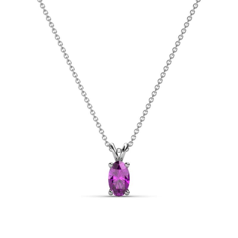 Jassiel 5x3 mm Oval Cut Amethyst Double Bail Solitaire Pendant Necklace 