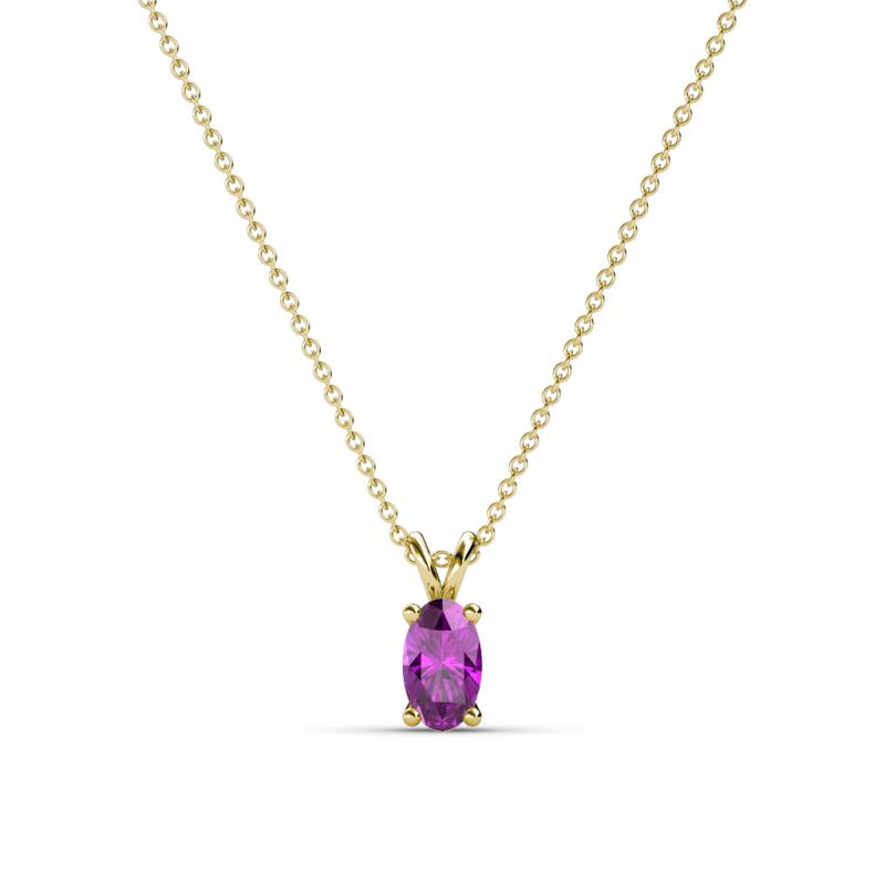 Jassiel 5x3 mm Oval Cut Amethyst Double Bail Solitaire Pendant Necklace 