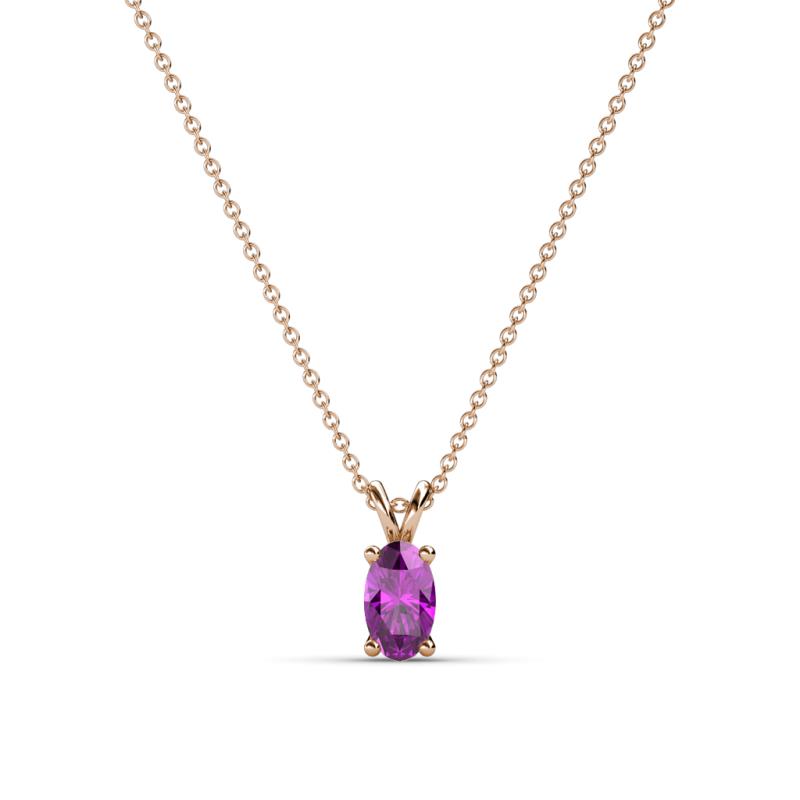 Jassiel 5x3 mm Oval Cut Amethyst Double Bail Solitaire Pendant Necklace 