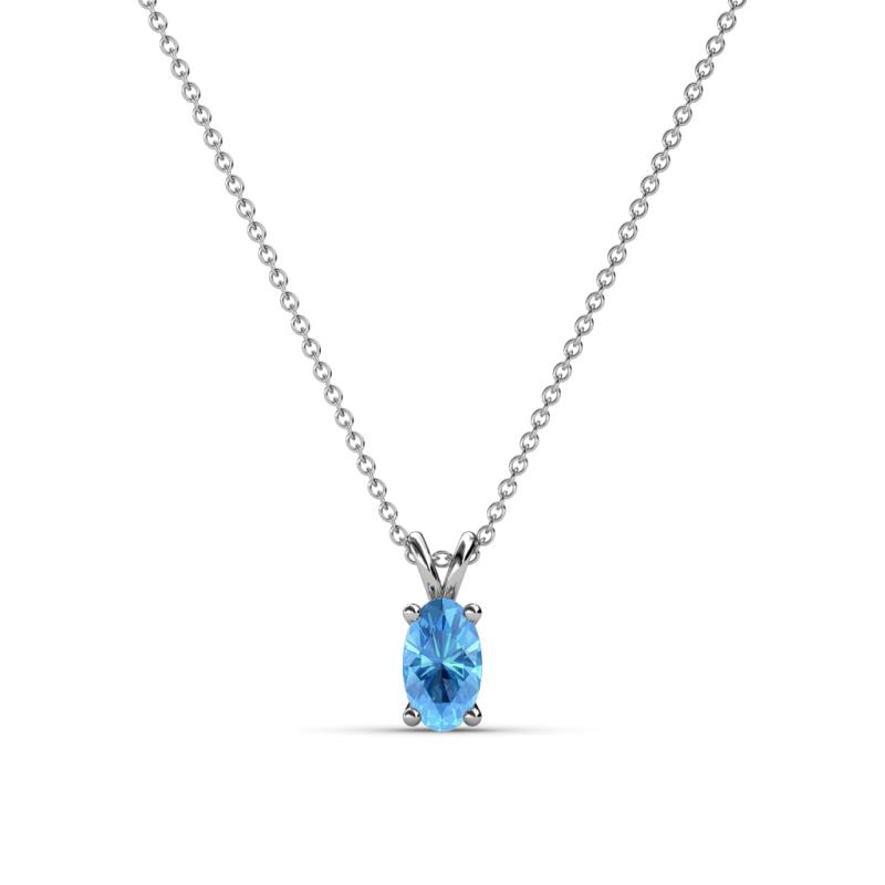 Jassiel 5x3 mm Oval Cut Blue Topaz Double Bail Solitaire Pendant Necklace 