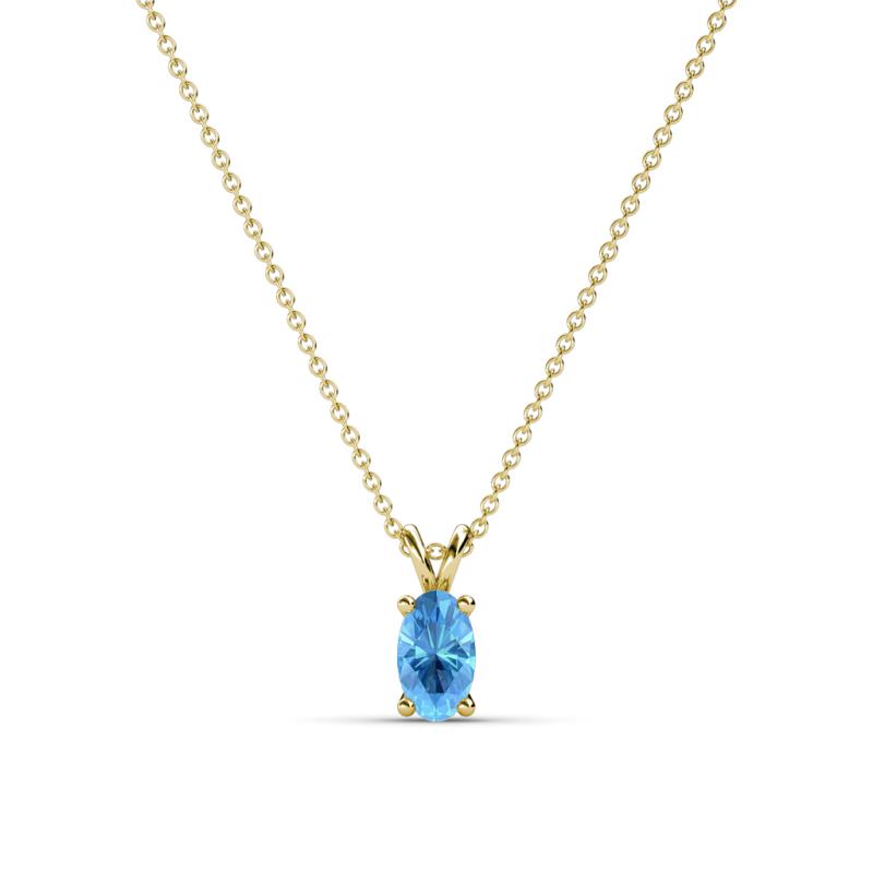 Jassiel 5x3 mm Oval Cut Blue Topaz Double Bail Solitaire Pendant Necklace 