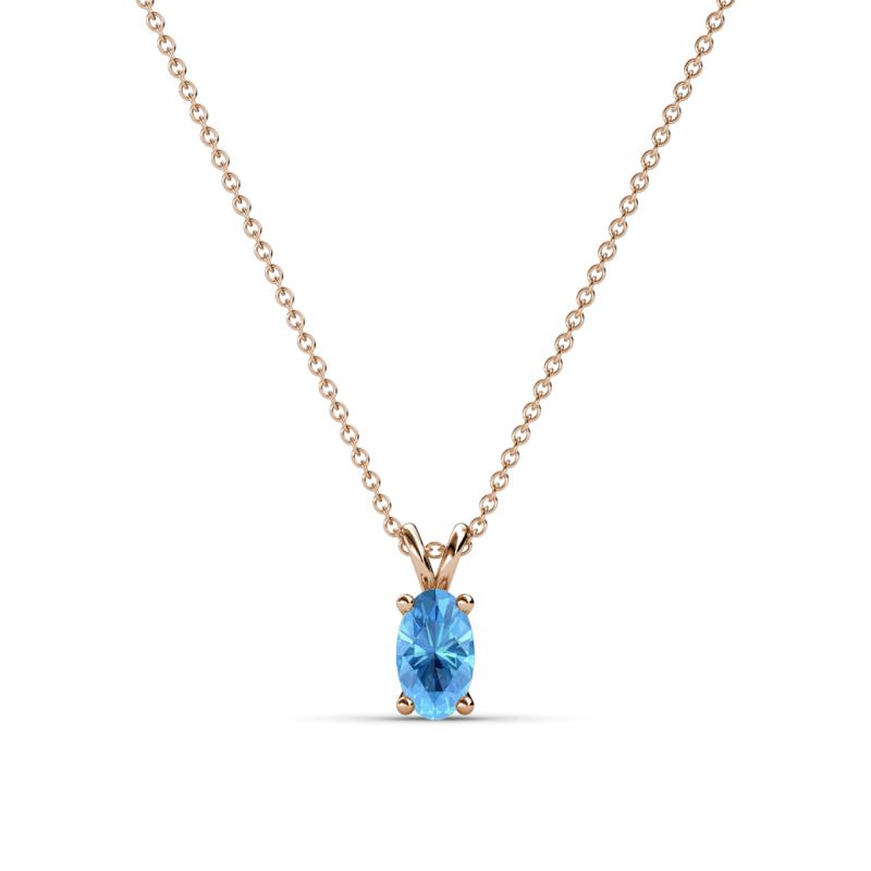 Jassiel 5x3 mm Oval Cut Blue Topaz Double Bail Solitaire Pendant Necklace 