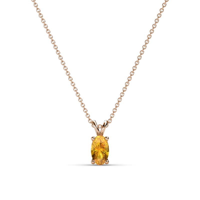 Jassiel 5x3 mm Oval Cut Citrine Double Bail Solitaire Pendant Necklace 