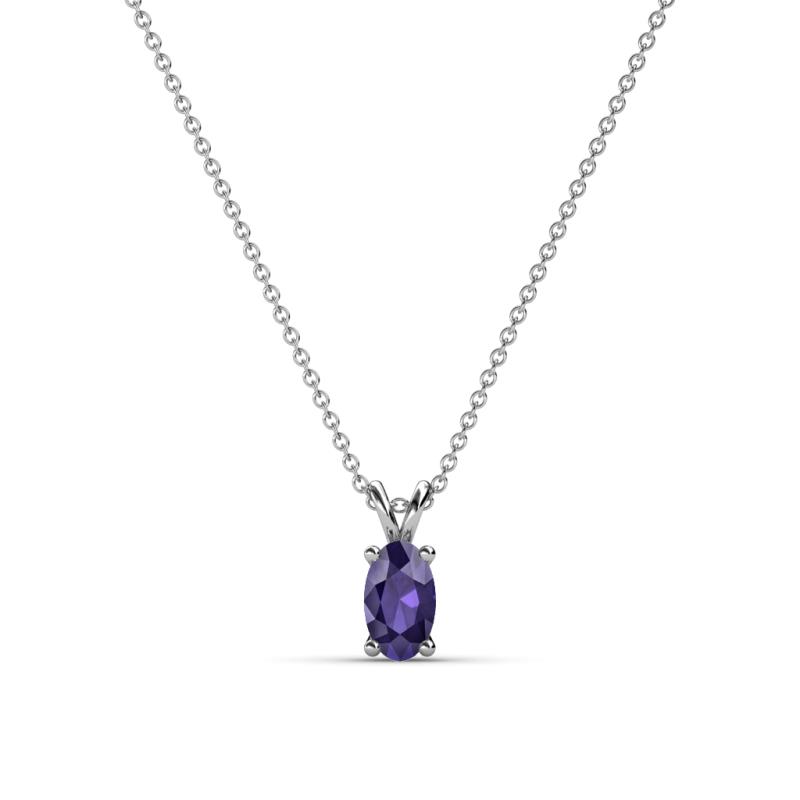 Jassiel 5x3 mm Oval Cut Iolite Double Bail Solitaire Pendant Necklace 