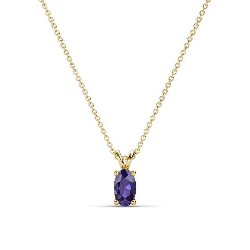 Jassiel 5x3 mm Oval Cut Iolite Double Bail Solitaire Pendant Necklace 