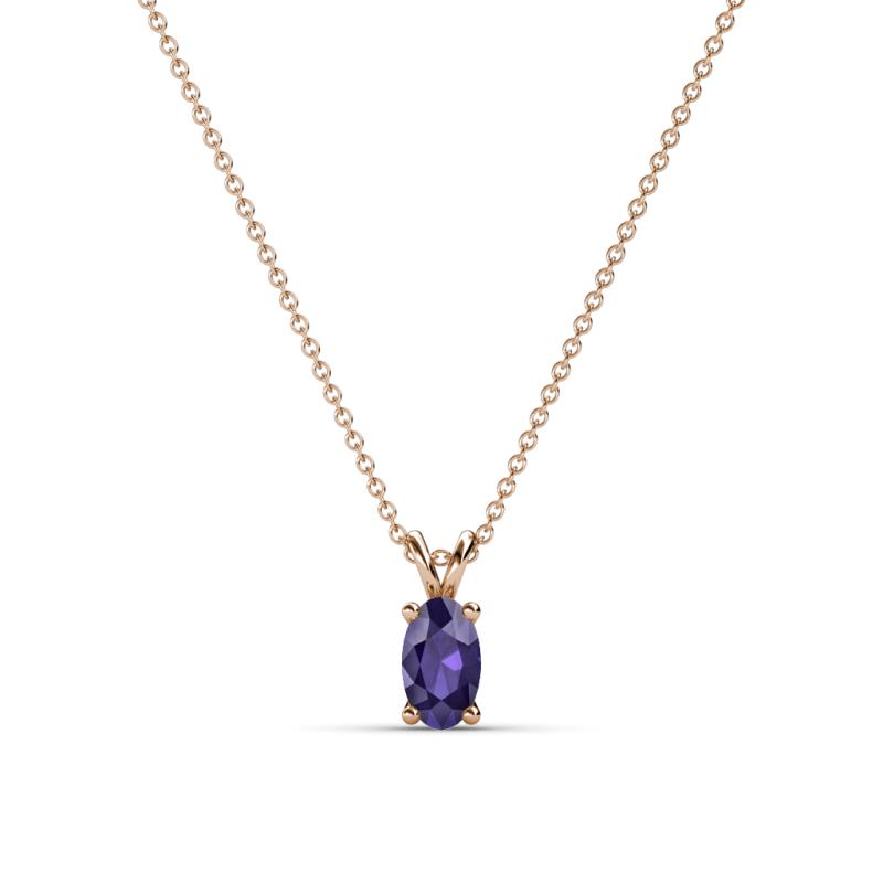 Jassiel 5x3 mm Oval Cut Iolite Double Bail Solitaire Pendant Necklace 