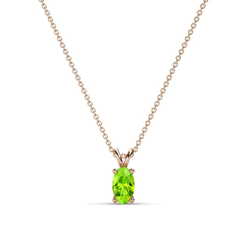 Jassiel 5x3 mm Oval Cut Peridot Double Bail Solitaire Pendant Necklace 