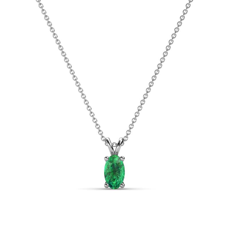 Jassiel 5x3 mm Oval Cut Emerald Double Bail Solitaire Pendant Necklace 
