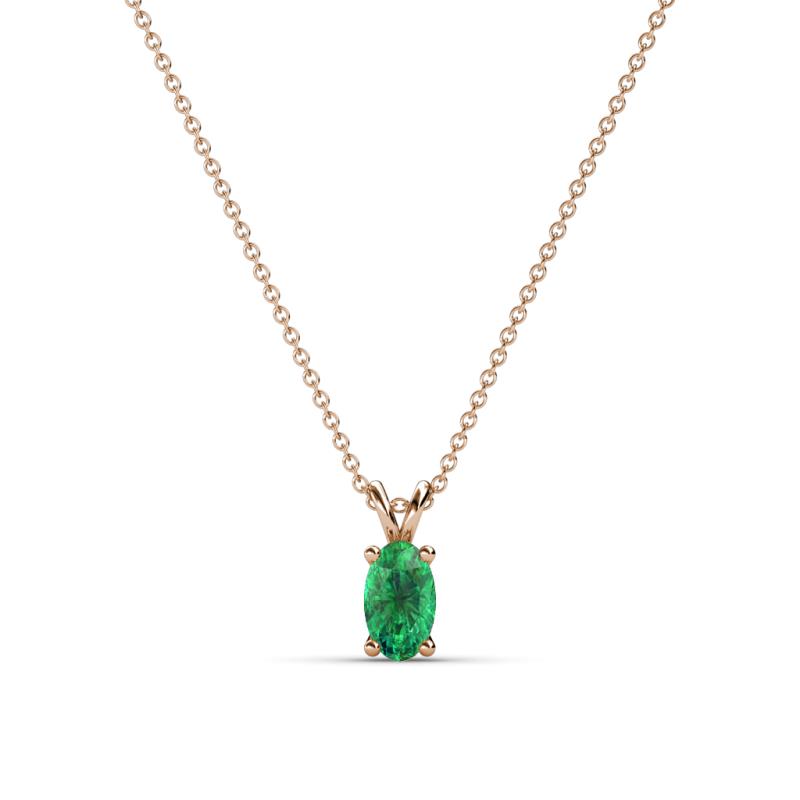 Jassiel 5x3 mm Oval Cut Emerald Double Bail Solitaire Pendant Necklace 