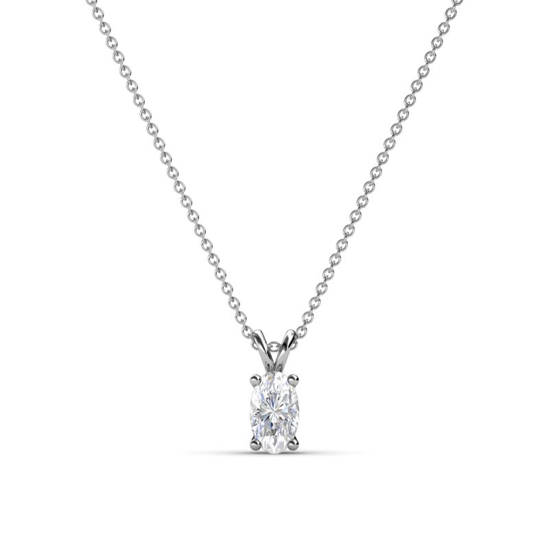 Jassiel 5x3 mm Oval Cut White Sapphire Double Bail Solitaire Pendant Necklace 