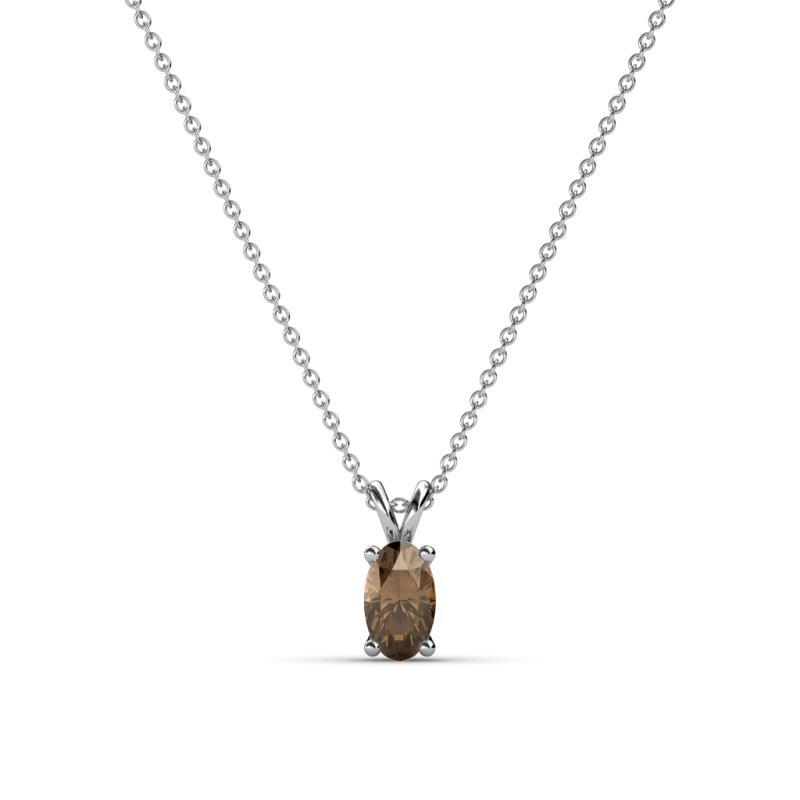 Jassiel 5x3 mm Oval Cut Smoky Quartz Double Bail Solitaire Pendant Necklace 