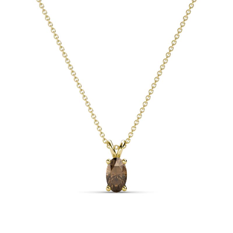 Jassiel 5x3 mm Oval Cut Smoky Quartz Double Bail Solitaire Pendant Necklace 