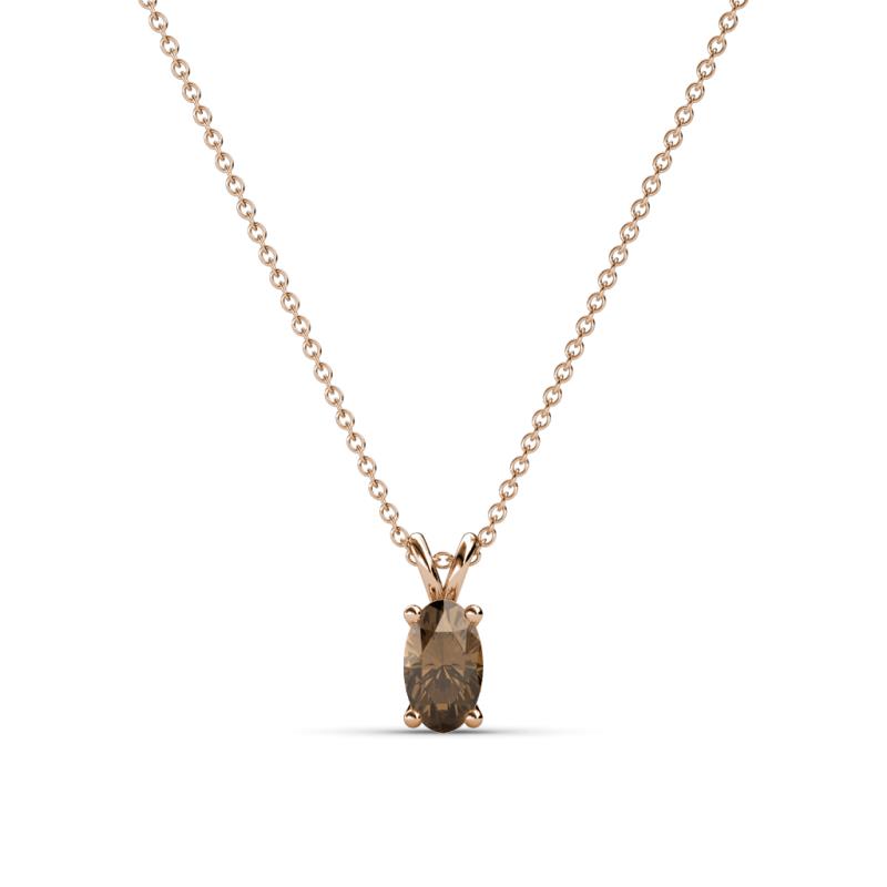 Jassiel 5x3 mm Oval Cut Smoky Quartz Double Bail Solitaire Pendant Necklace 