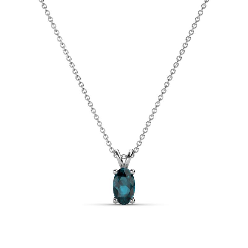 Jassiel 5x3 mm Oval Cut London Blue Topaz Double Bail Solitaire Pendant Necklace 