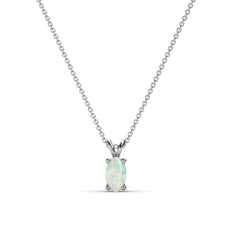 Jassiel 5x3 mm Oval Cut Opal Double Bail Solitaire Pendant Necklace 