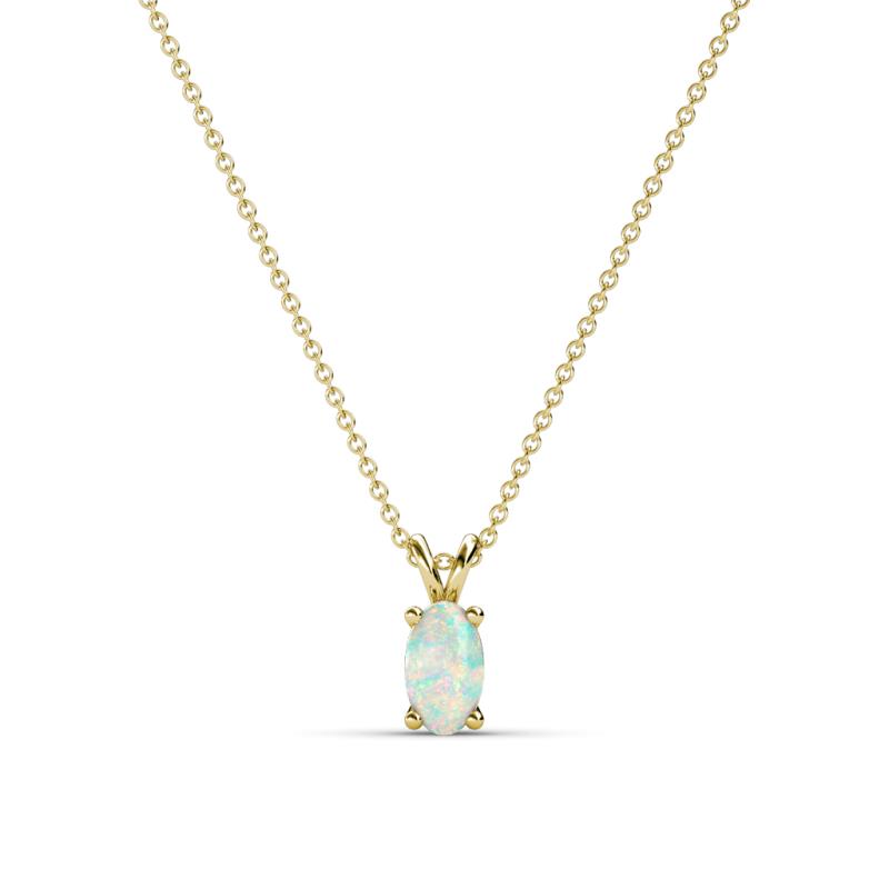 Jassiel 5x3 mm Oval Cut Opal Double Bail Solitaire Pendant Necklace 