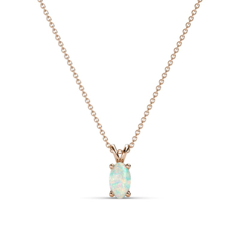Jassiel 5x3 mm Oval Cut Opal Double Bail Solitaire Pendant Necklace 