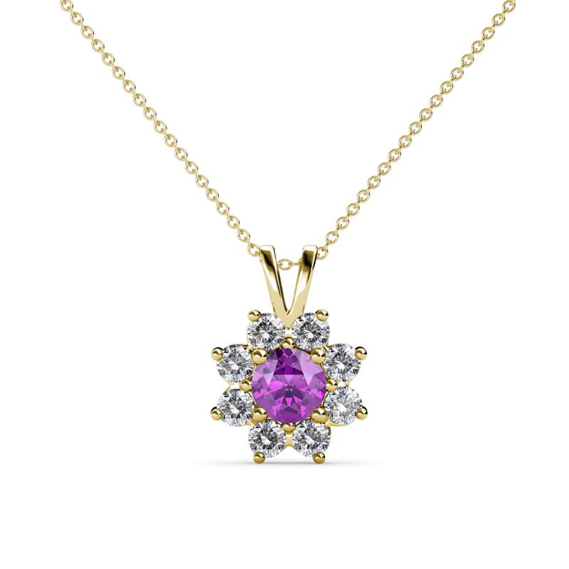 Ianthe Amethyst and Diamond Floral Halo Pendant 