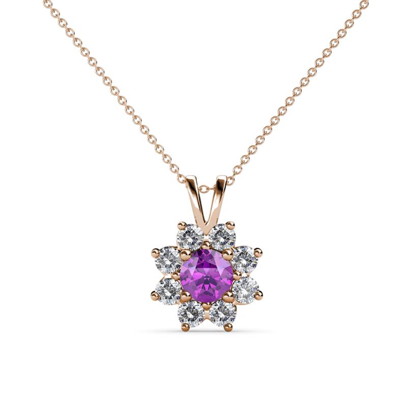 Ianthe Amethyst and Diamond Floral Halo Pendant 