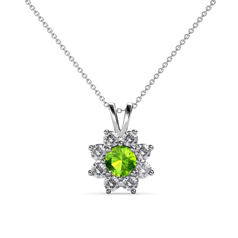 Ianthe Peridot and Diamond Floral Halo Pendant 
