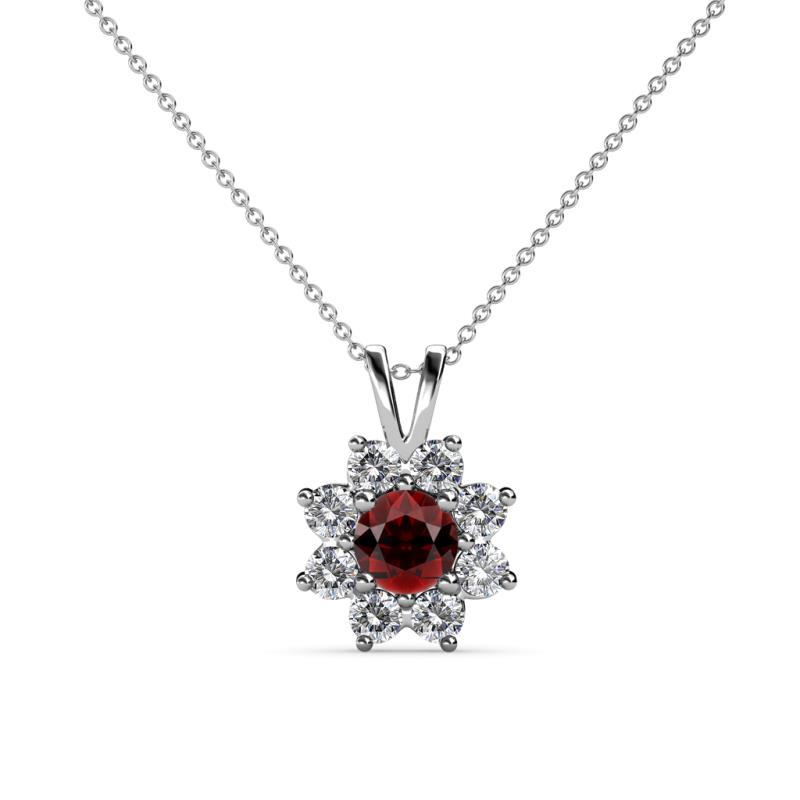 Ianthe Red Garnet and Diamond Floral Halo Pendant 