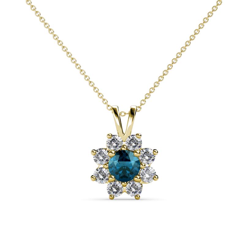 Ianthe Blue and White Diamond Floral Halo Pendant 