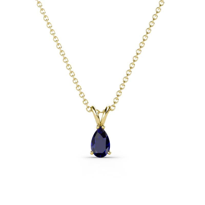 Jassiel 5x3 mm Pear Cut Blue Sapphire Double Bail Solitaire Pendant Necklace 