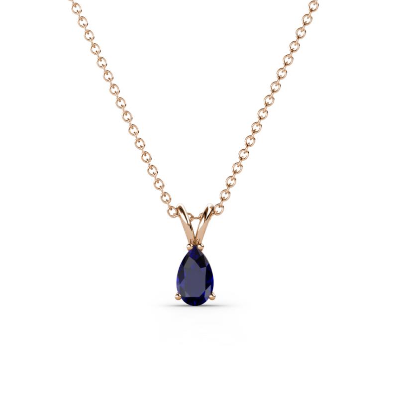 Jassiel 5x3 mm Pear Cut Blue Sapphire Double Bail Solitaire Pendant Necklace 