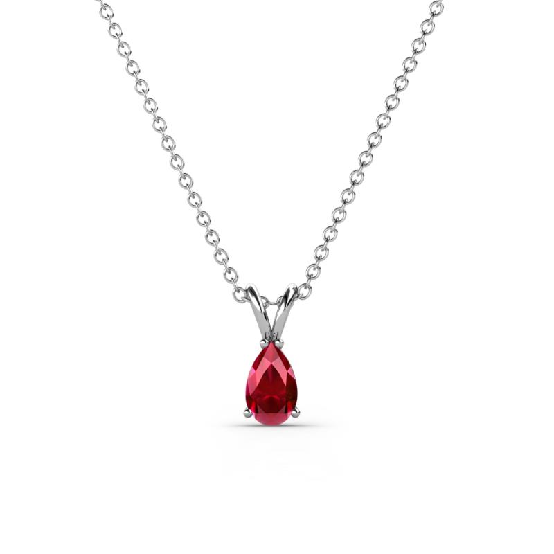 Jassiel 5x3 mm Pear Cut Ruby Double Bail Solitaire Pendant Necklace 