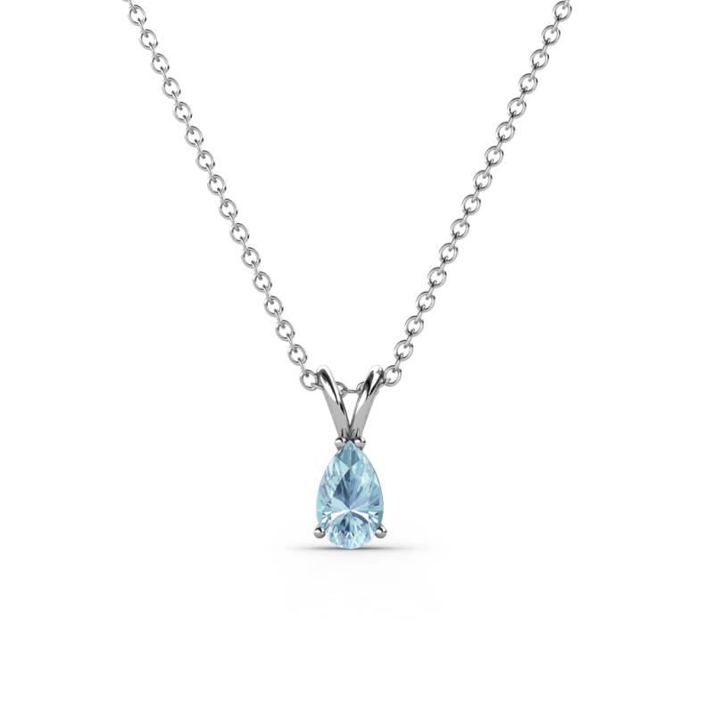 Jassiel 5x3 mm Pear Cut Aquamarine Double Bail Solitaire Pendant Necklace 