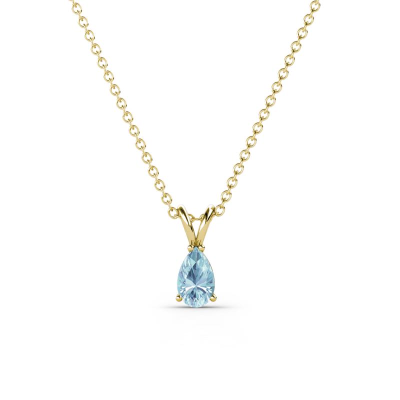 Jassiel 5x3 mm Pear Cut Aquamarine Double Bail Solitaire Pendant Necklace 