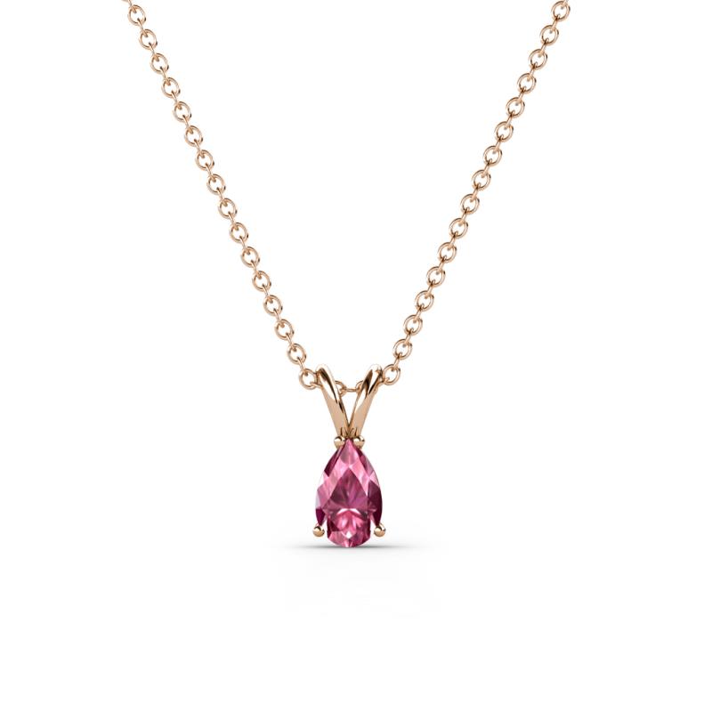 Jassiel 5x3 mm Pear Cut Pink Tourmaline Double Bail Solitaire Pendant Necklace 