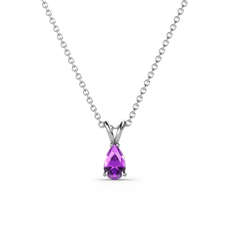 Jassiel 5x3 mm Pear Cut Amethyst Double Bail Solitaire Pendant Necklace 