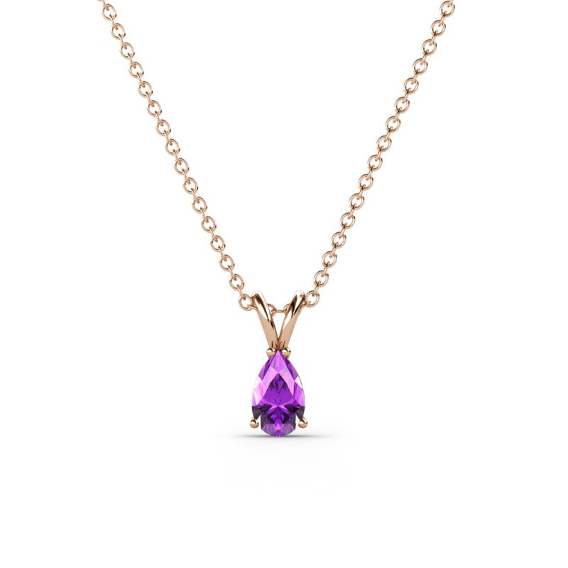 Jassiel 5x3 mm Pear Cut Amethyst Double Bail Solitaire Pendant Necklace 