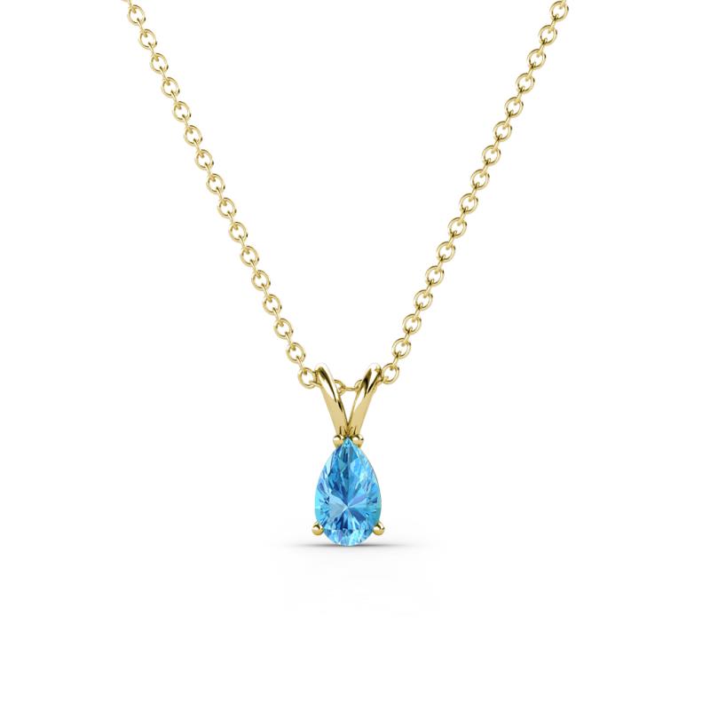 Jassiel 5x3 mm Pear Cut Blue Topaz Double Bail Solitaire Pendant Necklace 
