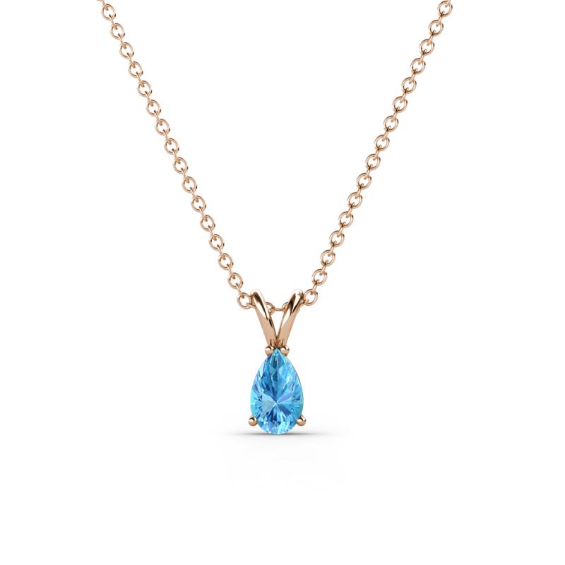Jassiel 5x3 mm Pear Cut Blue Topaz Double Bail Solitaire Pendant Necklace 